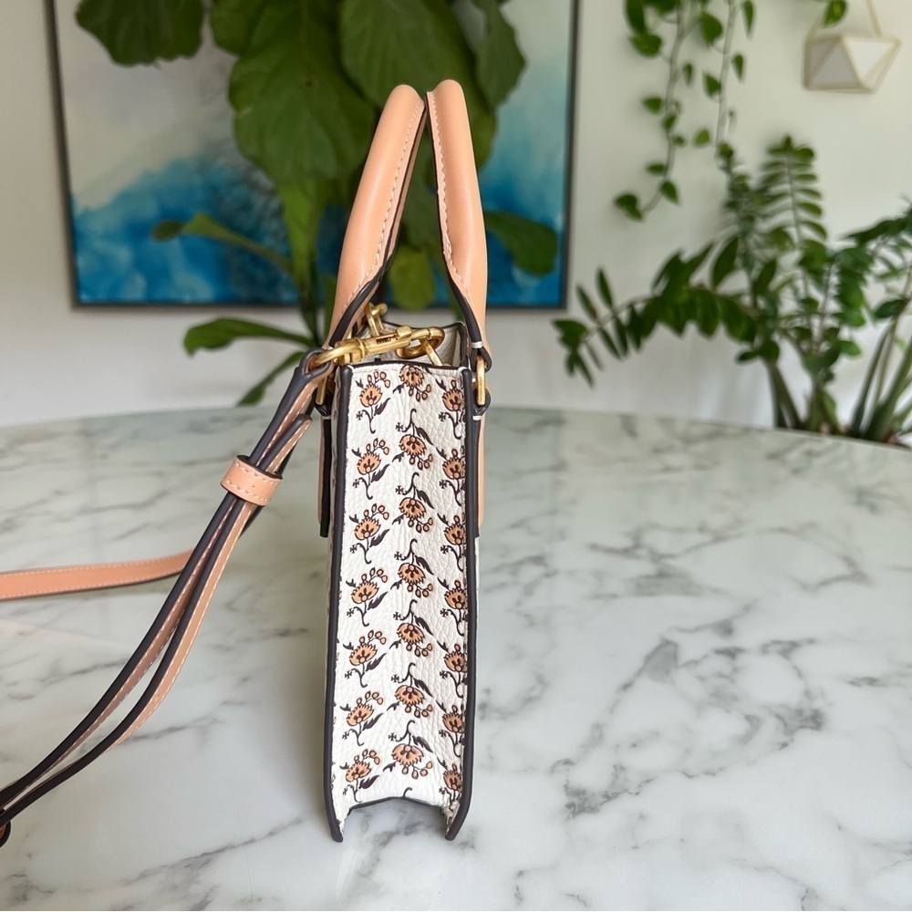 Tory Burch Blake Printed Mini Shopper French Cream Curly Ditsy Logo Floral - Picture 6 of 12